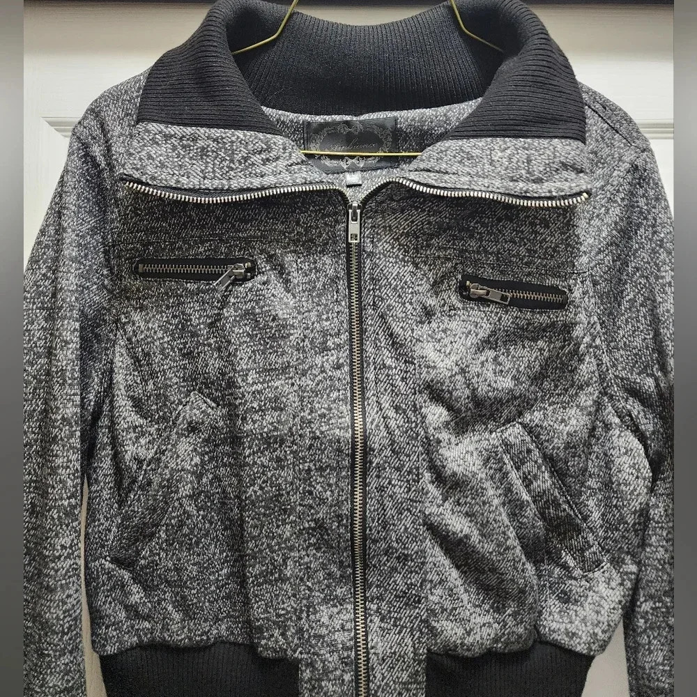 Ambiance Jacket Gray Black Women's Large Cotton Blend Full Zip 4 Pockets - Picture 2 of 10